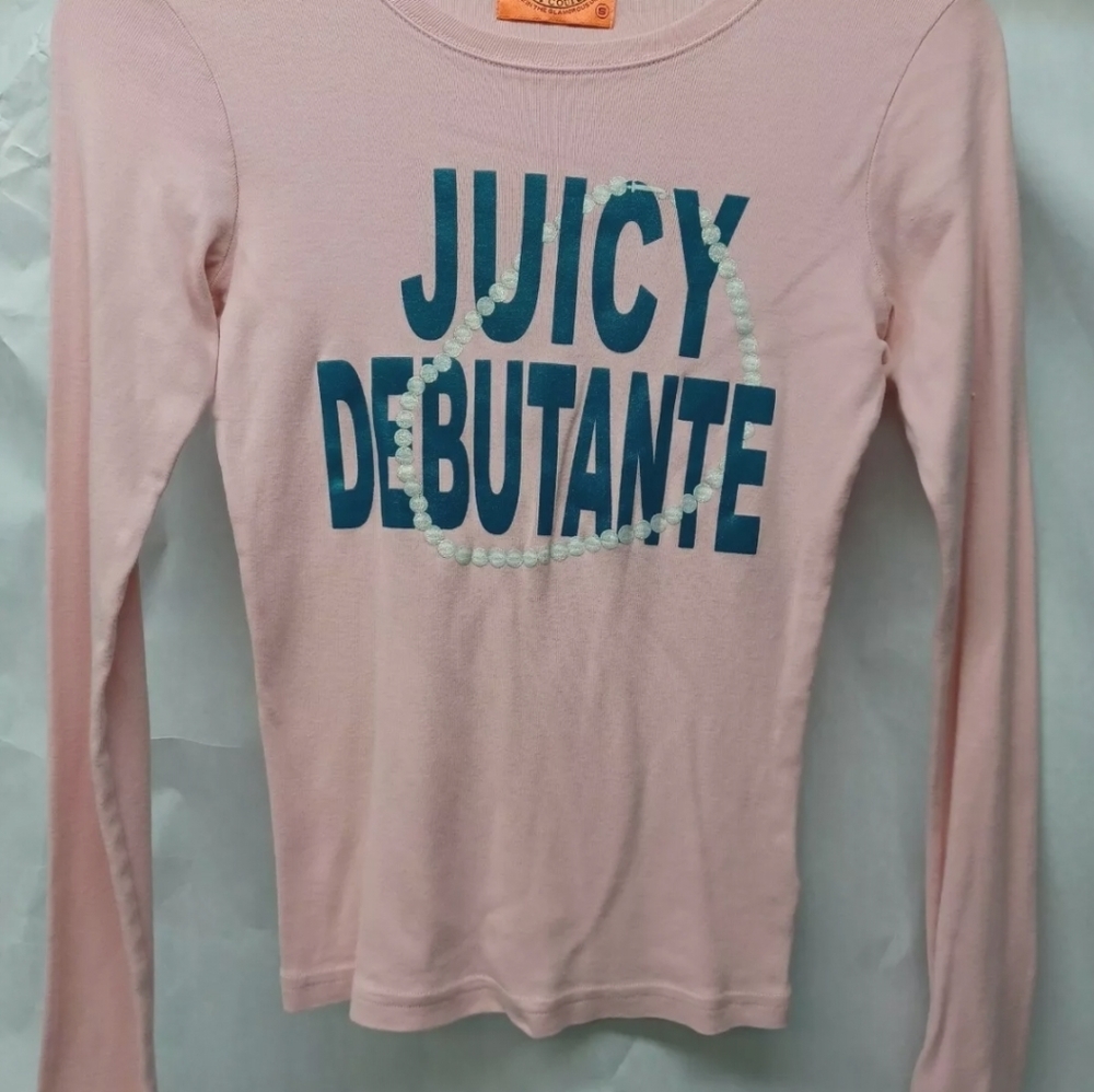 ✨RARE VINTAGE Y2K "Juicy Debutante" LONG SLEEVE JUICY COUTURE GRAPHIC TOP✨ - Picture 1 of 3